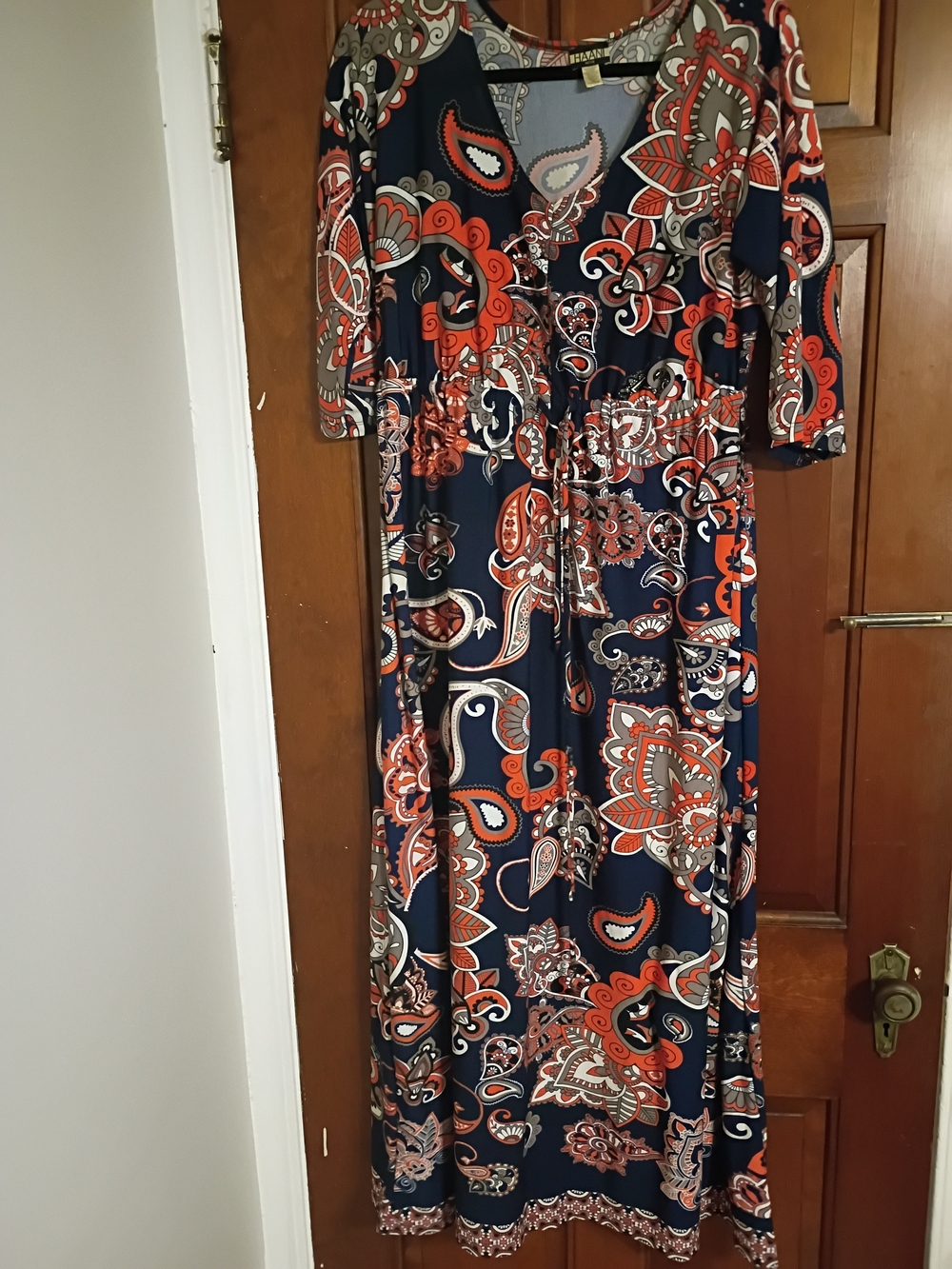 Haani Navy Paisley Maxi Dress with Orange Accents Size PXL